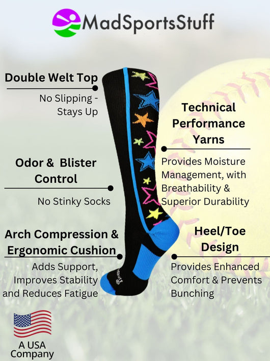 MadSportsStuff socks Crazy Socks with Stars Over the Calf Socks (multiple colors)