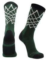 MadSportsStuff socks Dark Green/Black / Large Elite Basketball Socks with Net Crew length - made in the USA
