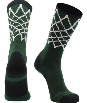 MadSportsStuff socks Dark Green/Black / Large Elite Basketball Socks with Net Crew length - made in the USA