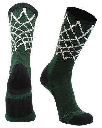 MadSportsStuff socks Dark Green/Black / Large Elite Basketball Socks with Net Crew length - made in the USA
