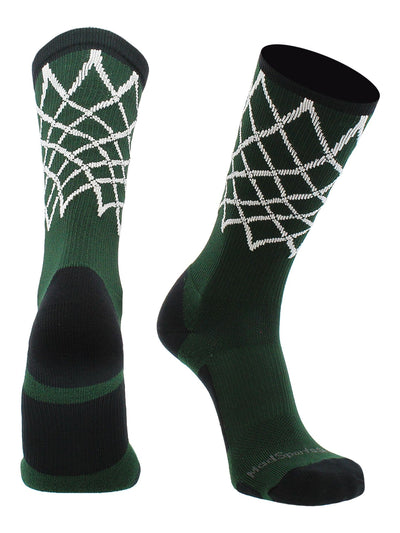 MadSportsStuff socks Dark Green/Black / Large Elite Basketball Socks with Net Crew length - made in the USA