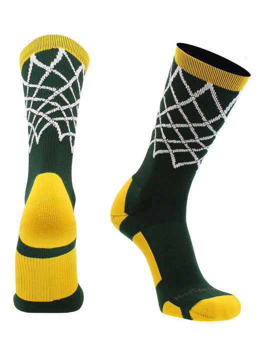 MadSportsStuff socks Dark Green/Gold / Large Elite Basketball Socks with Net Crew length - made in the USA