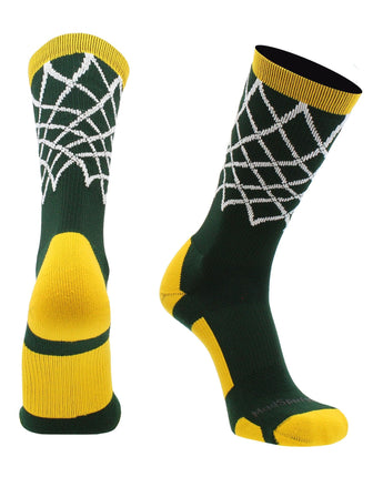 MadSportsStuff socks Dark Green/Gold / Large Elite Basketball Socks with Net Crew length - made in the USA