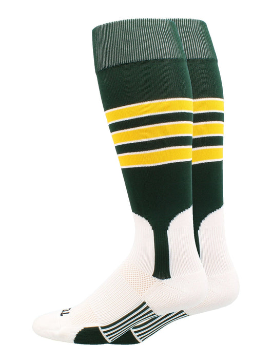 MadSportsStuff socks Dark Green/Gold/White / Medium Striped Baseball Stirrup Socks Dugout Pattern D