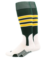 MadSportsStuff socks Dark Green/Gold/White / Medium Striped Baseball Stirrup Socks Dugout Pattern D