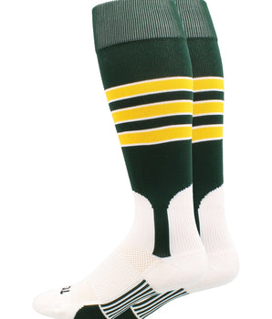MadSportsStuff socks Dark Green/Gold/White / Medium Striped Baseball Stirrup Socks Dugout Pattern D