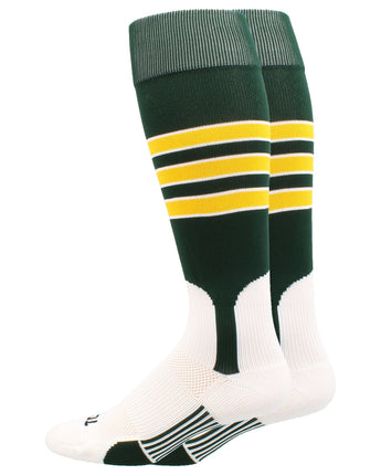 MadSportsStuff socks Dark Green/Gold/White / Medium Striped Baseball Stirrup Socks Dugout Pattern D