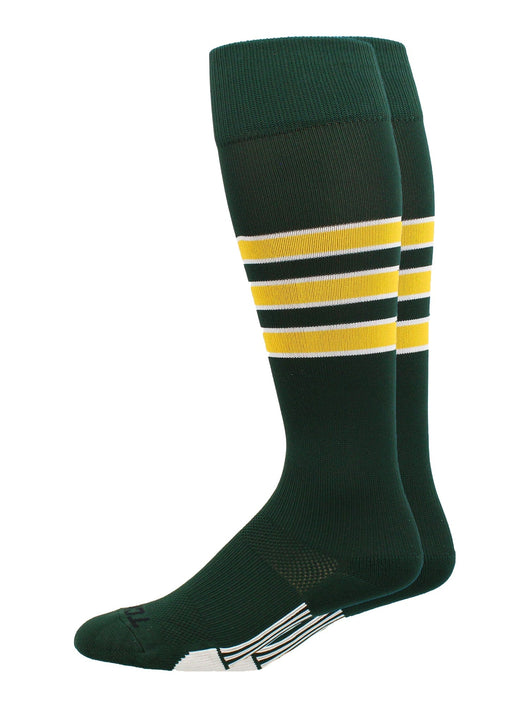 MadSportsStuff socks Dark Green/Gold/White / X-Large Striped Baseball Socks Over the Calf Dugout Pattern D