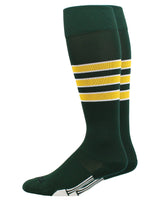 MadSportsStuff socks Dark Green/Gold/White / X-Large Striped Baseball Socks Over the Calf Dugout Pattern D
