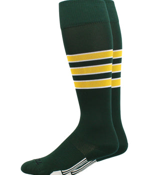 MadSportsStuff socks Dark Green/Gold/White / X-Large Striped Baseball Socks Over the Calf Dugout Pattern D
