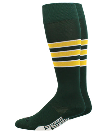 MadSportsStuff socks Dark Green/Gold/White / X-Large Striped Baseball Socks Over the Calf Dugout Pattern D