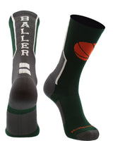 MadSportsStuff socks Dark Green/Graphite / Small Baller Basketball Socks with Basketball Logo Crew Length