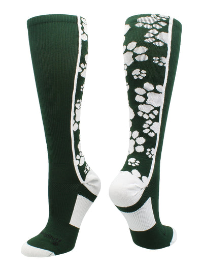 MadSportsStuff socks Dark Green/White / Large Crazy Socks with Paws Over the Calf (multiple colors)
