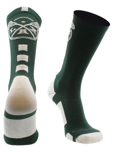 MadSportsStuff socks Dark Green/White / Large LAX Lacrosse Socks with Lacrosse Sticks Athletic Crew Socks (multiple colors)