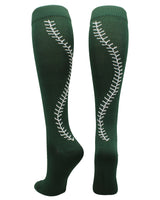 MadSportsStuff socks Dark Green/White / Large Softball Socks with Stitches Over the Calf (multiple colors)