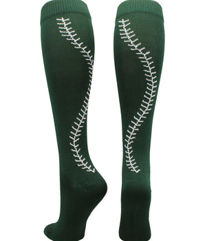 MadSportsStuff socks Dark Green/White / Large Softball Socks with Stitches Over the Calf (multiple colors)