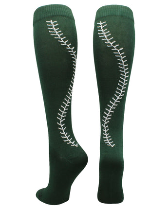 MadSportsStuff socks Dark Green/White / Large Softball Socks with Stitches Over the Calf (multiple colors)