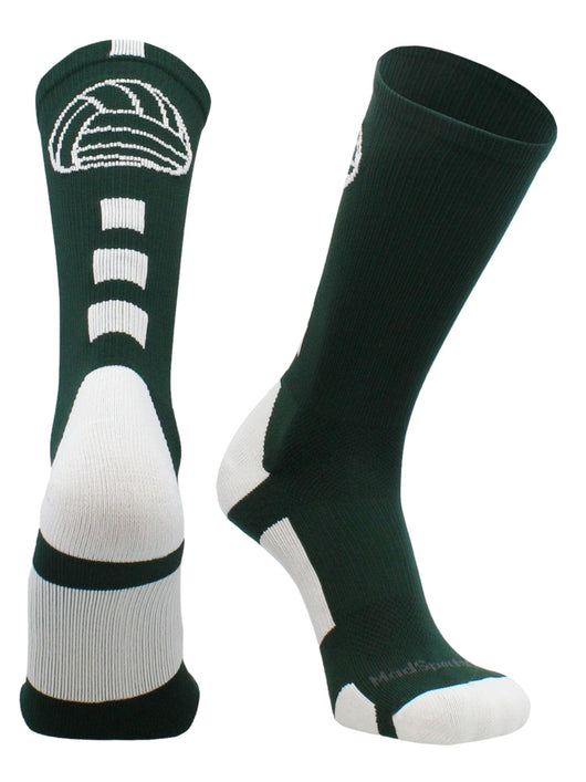 MadSportsStuff socks Dark Green/White / Large Volleyball Logo Crew Socks (multiple colors)