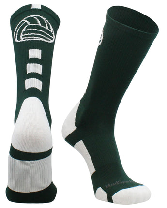 MadSportsStuff socks Dark Green/White / Large Volleyball Logo Crew Socks (multiple colors)