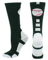 MadSportsStuff socks Dark Green/White / X-Large Baseball Logo Athletic Crew Socks (multiple colors)