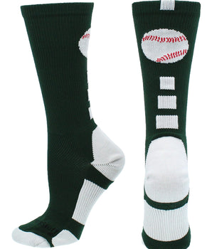MadSportsStuff socks Dark Green/White / X-Large Baseball Logo Athletic Crew Socks (multiple colors)