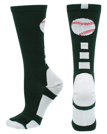 MadSportsStuff socks Dark Green/White / X-Large Baseball Logo Athletic Crew Socks (multiple colors)