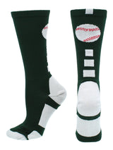 MadSportsStuff socks Dark Green/White / X-Large Baseball Logo Athletic Crew Socks (multiple colors)