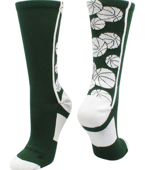 MadSportsStuff socks Dark Green/White / X-Large Crazy Basketball Logo Crew Socks (multiple colors)