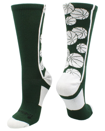 MadSportsStuff socks Dark Green/White / X-Large Crazy Basketball Logo Crew Socks (multiple colors)