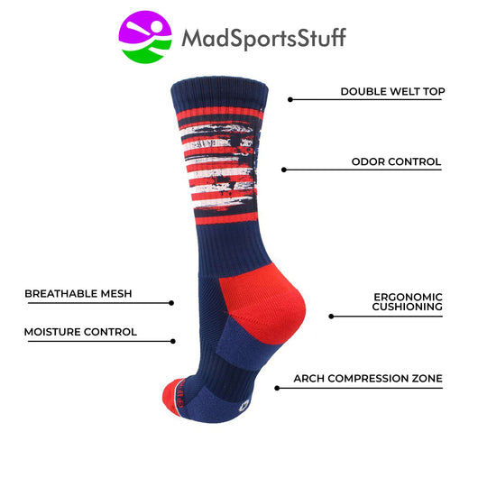 MadSportsStuff socks Distressed USA Flag Patriotic Athletic Crew Socks
