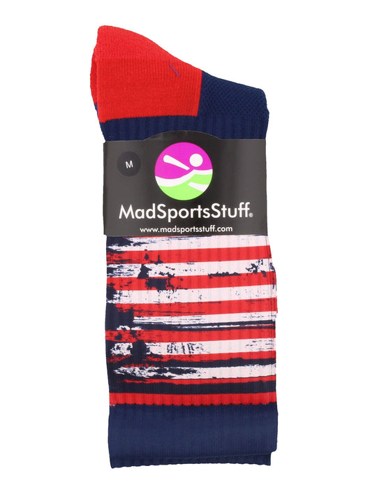 MadSportsStuff socks Distressed USA Flag Patriotic Athletic Crew Socks
