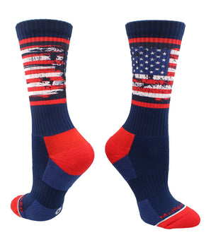 MadSportsStuff socks Distressed USA Flag Patriotic Athletic Crew Socks