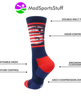 MadSportsStuff socks Distressed USA Flag Patriotic Athletic Crew Socks