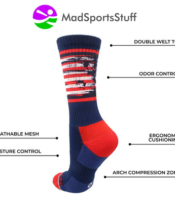 MadSportsStuff socks Distressed USA Flag Patriotic Athletic Crew Socks