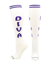 MadSportsStuff socks Diva - White/Purple / Large Personality Word Socks Over the Calf Length