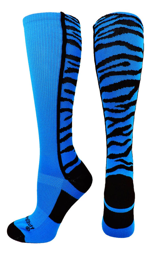 MadSportsStuff socks Electric Blue/Black / Large Crazy Socks with Safari Tiger Stripes Over the Calf Socks (multiple colors)