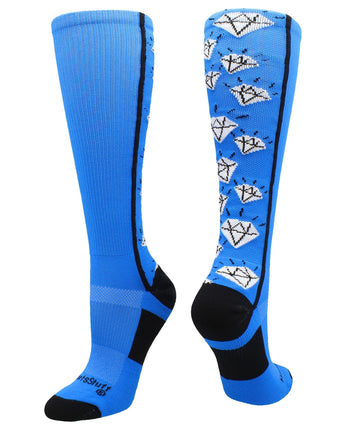MadSportsStuff socks Electric Blue/Black / Small Crazy Socks with Diamonds Over the Calf  (multiple colors)