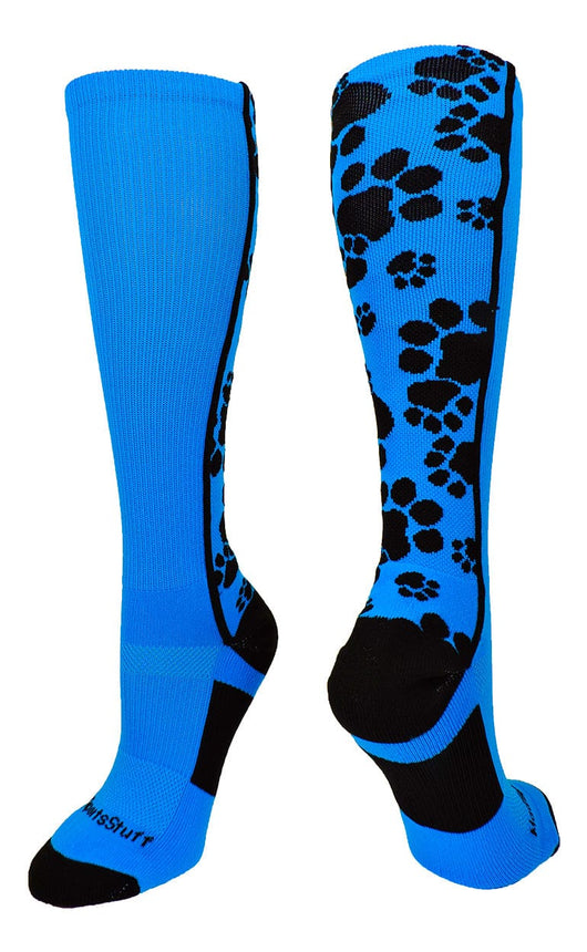MadSportsStuff socks Electric Blue/Black / Small Crazy Socks with Paws Over the Calf (multiple colors)