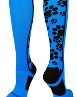 MadSportsStuff socks Electric Blue/Black / Small Crazy Socks with Paws Over the Calf (multiple colors)