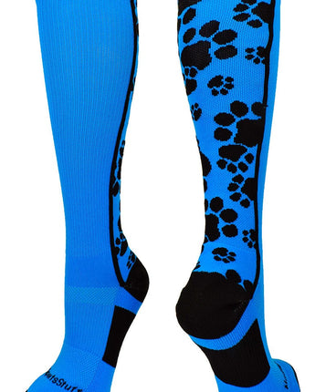 MadSportsStuff socks Electric Blue/Black / Small Crazy Socks with Paws Over the Calf (multiple colors)