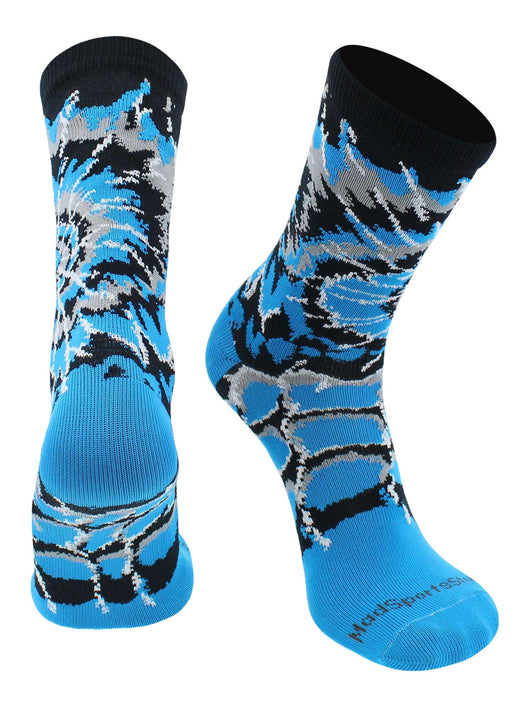 MadSportsStuff socks Electric Blue/Black/White / Small Crazy Tie Dye Crew Socks Girls or Boys