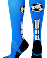 MadSportsStuff socks Electric Blue/Black/White / Small Soccer Socks with Soccer Ball Logo Over the Calf (multiple colors)