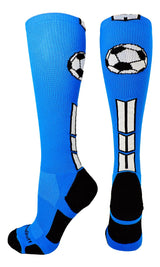 MadSportsStuff socks Electric Blue/Black/White / Small Soccer Socks with Soccer Ball Logo Over the Calf (multiple colors)