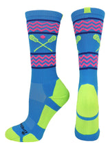 MadSportsStuff socks Electric Blue/Neon Green / Large Chevron Girls Lacrosse Socks with Lacrosse Sticks Athletic Crew Socks