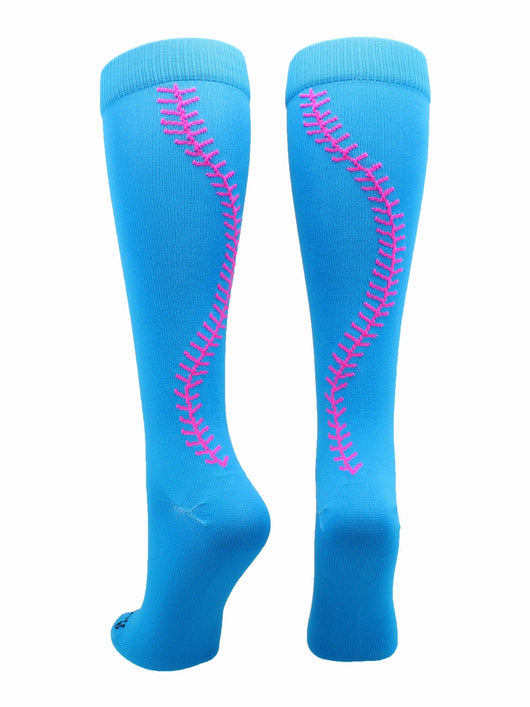 MadSportsStuff socks Electric Blue/Neon Pink / Small Softball Socks with Stitches Over the Calf (multiple colors)