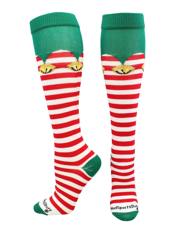 MadSportsStuff socks Elf Christmas Socks with Bells Over the Calf Length