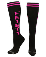 MadSportsStuff socks Feisty - Black/Neon Pink / Large Personality Word Socks Over the Calf Length