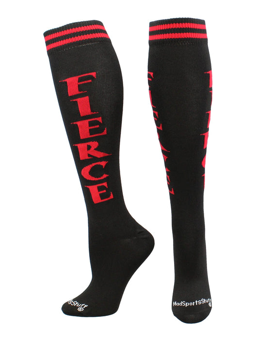 MadSportsStuff socks Fierce - Black/Red / Large Personality Word Socks Over the Calf Length