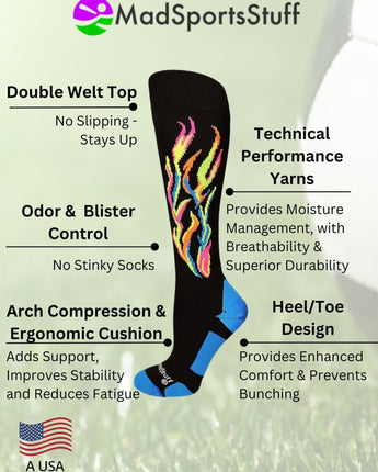 MadSportsStuff socks Flame Soccer Style Over the Calf Athletic Socks (multiple colors)