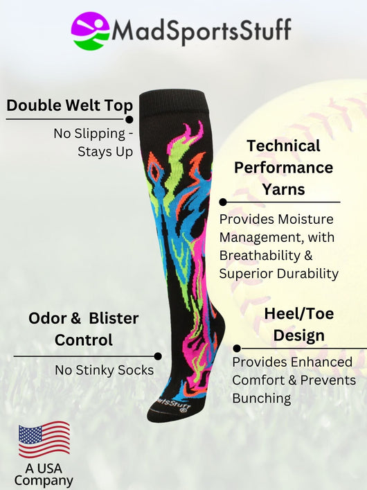 MadSportsStuff socks Flame Socks Athletic Over the Calf Socks (multiple colors)